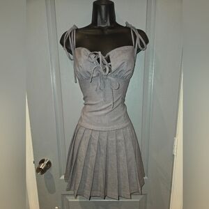 Heather Grey Pleated Mini Dress